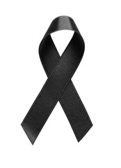 Black ribbon on white background. Melanoma awareness concept