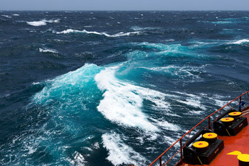 Big waves at open sea. Summer monsoon in Indian Ocean - 220081469