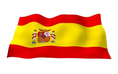 The flag of Spain. Official state symbol of the Kingdom of Spain. Concept: web, sports pages, language courses, travelling, design elements. 3d illustration