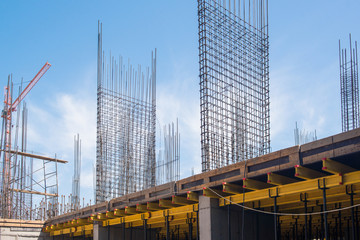reinforced concrete structures of the building under construction. scaffolding and support....