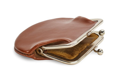 old leather wallet on white background