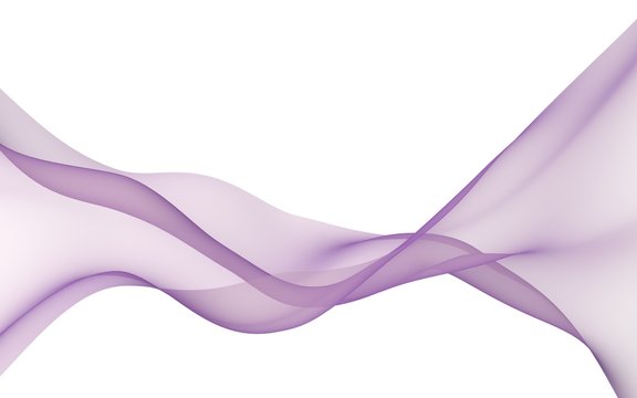 Abstract purple wave. Bright purple ribbon on white background. Raster air background. Abstract purple smoke. Purple scarf. 3D illustration
