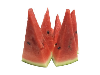 sliced red watermelon in triangle shape isolated on white background with clipping path.