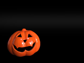 Halloween pumpkin ghost on copy space black background.