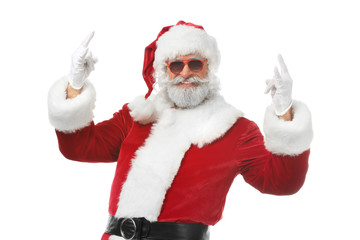 Portrait of cool Santa Claus on white background