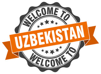 Obraz premium Uzbekistan round ribbon seal