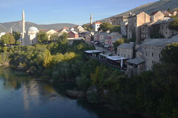 Fototapeta na wymiar Mostar is the chief city and, historically, the capital of Herzegovina. It is situated in mountainous country along the Neretva River. Koski Mehmed Pasha Mosque is one of the prominent mosque there.