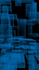 Blue and dark abstract digital and technology background. The pattern with repeating rectangles. 3D illustration