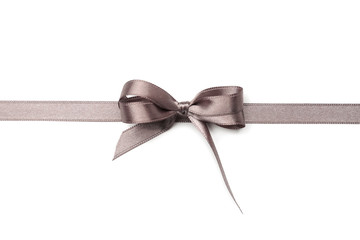 Silver ribbon with bow on white background