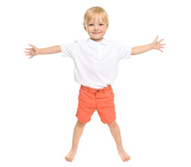 Cute little boy on white background