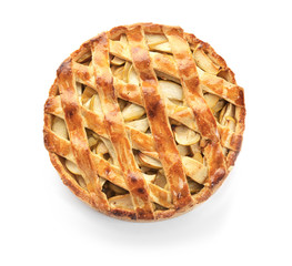 Delicious apple pie on white background
