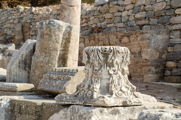 EPHESUS, TURKEY: Marble reliefs in Ephesus historical ancient  in Selcuk,Izmir,Turkey