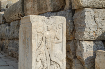 EPHESUS, TURKEY: Marble reliefs in Ephesus historical ancient  in Selcuk,Izmir,Turkey