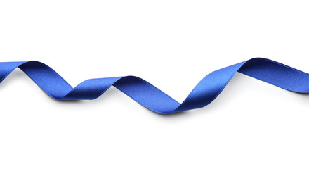 Blue ribbon on white background