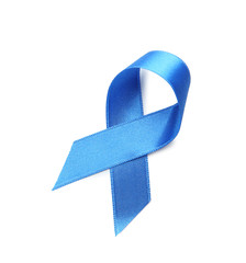 Blue ribbon on white background. Cancer concept