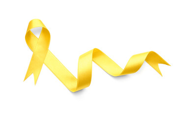 Yellow ribbon on white background. Cancer concept