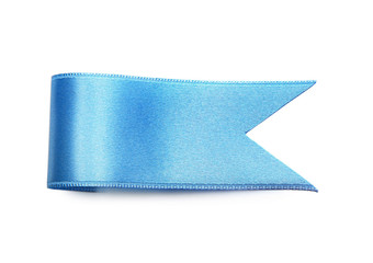 Blue ribbon bookmark on white background