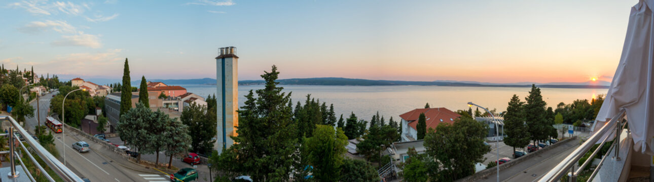 Beutiful panoramic view at the crikvenica coast with a sunset.