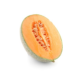 Half of ripe melon on white background