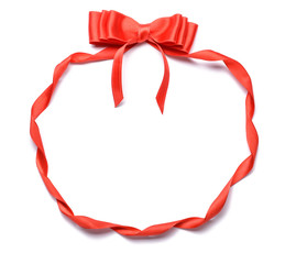 Frame made of red ribbon on white background