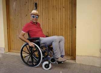 happy man in wheelchair