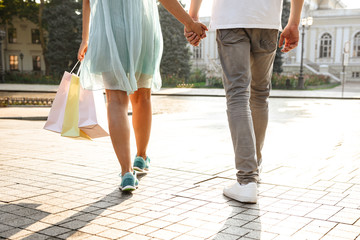 Cropped photo of young cute loving couple