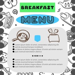 Naklejka premium Hand drawn menu for cafe with breakfast menu. Template design. Food flyer. Linear graphic.