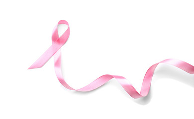 Pink ribbon on white background. Breast cancer concept