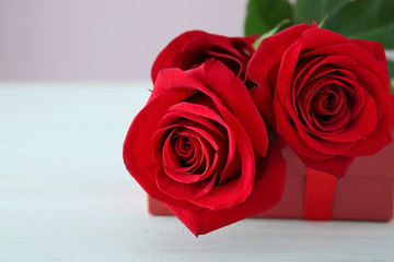 Beautiful red roses on light table