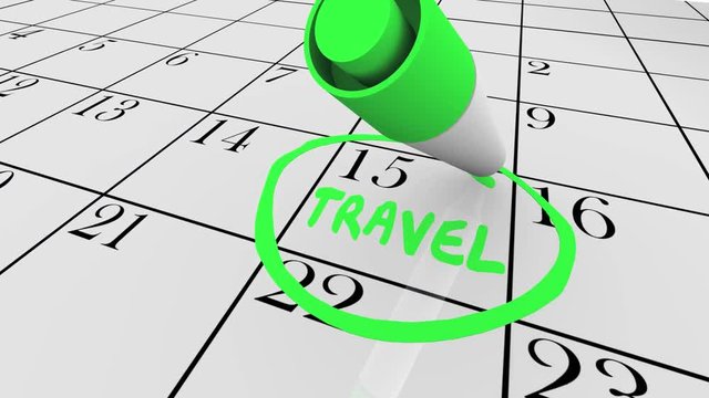 Travel Trip Vacation Tourism Day Circled Calendar Date 3d Animation