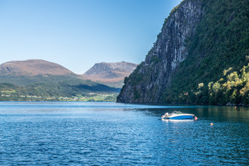 Fototapeta na wymiar Fiord in Norway and boat