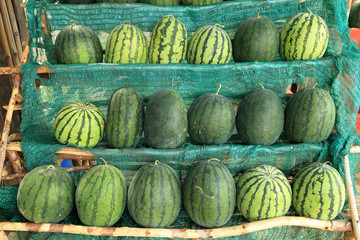 Watermelons sold at local farm market.