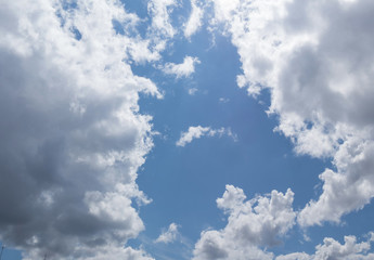 Blue sky background with clouds. White clouds in blue sky