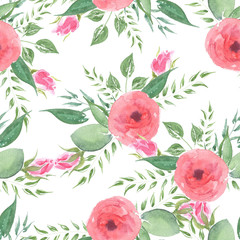 Watercolor seamless pattern with roses