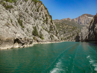 Turquoise lake and mountains. Turkish Green Canyon
