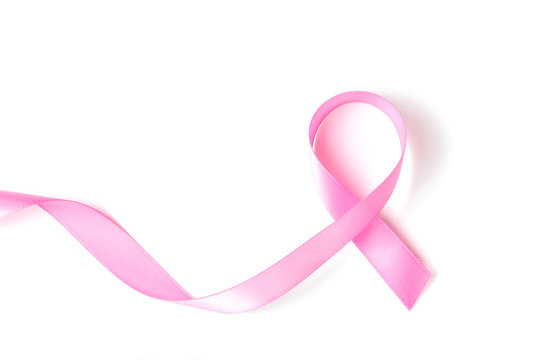 Pink ribbon breast cancer awareness over white background with copy space for text, logo, or wordings insertion or decoration, health care and medical concept