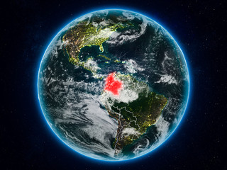 Colombia on Earth at night