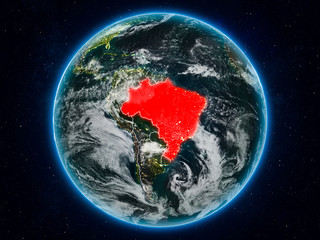 Brazil on Earth at night