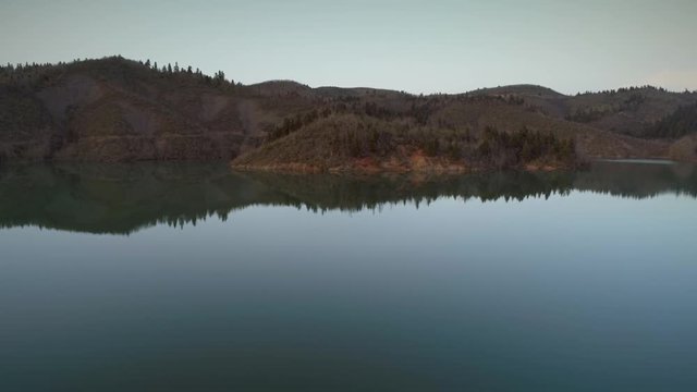 Aerial view of the Plastiras Lake also called Tavropos Reservoir on a cloudy day