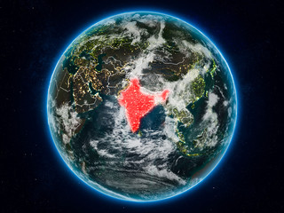 India on Earth at night