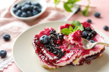 Delicious blueberry dessert on plate