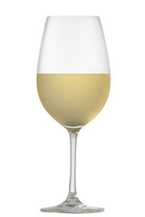 White wine in a glass on a white background