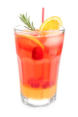 Fresh summer cocktail in glass on white background