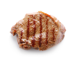 Tasty grilled steak on white background