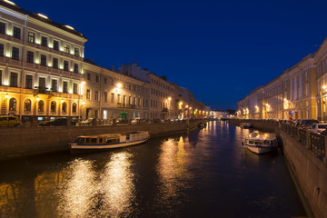 Fototapeta na wymiar Moika river at night, Saint Petersburg, Russia