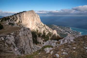 cliff on the beach in the sunlight, Crimea