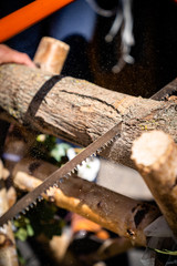 The sawhorse with wood on the wedding in the summer