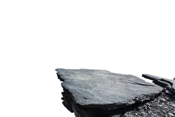 Gordijnen Cliff steen gelegen deel van de berg rots geïsoleerd op een witte achtergrond. © kamonrat