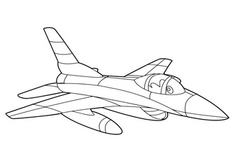 cartoon scene with vector jet plane - coloring page - illustration for the children