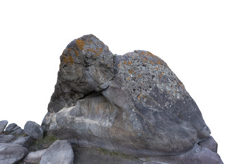 Cliff stone located part of the mountain rock isolated on white background.